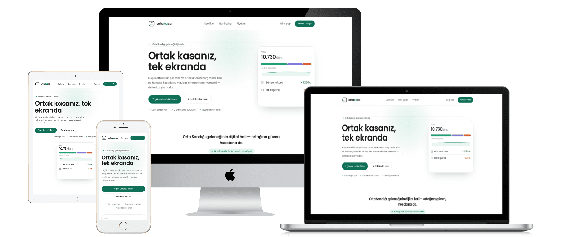 Ortakasa — masaüstü, tablet ve telefonda arayüz